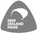 Buy New Zealand Made triangle shaped logo grey background with white kiwi