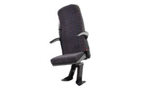 Front view of Shapeshifter seat with armrests, 3 point seatbelts, black trim