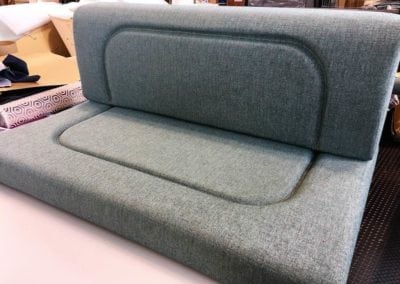 Motorhome squabs seat and back with sewn grooved detailing