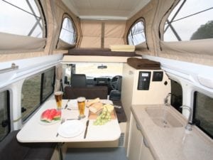 Customised soft interior fitout of new pop top motorhome
