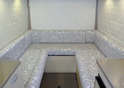 3 Roman blinds in white in closed position in 6 berth motorhome