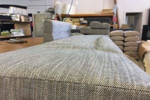Çlose up of newly upholstered motorhome cushion
